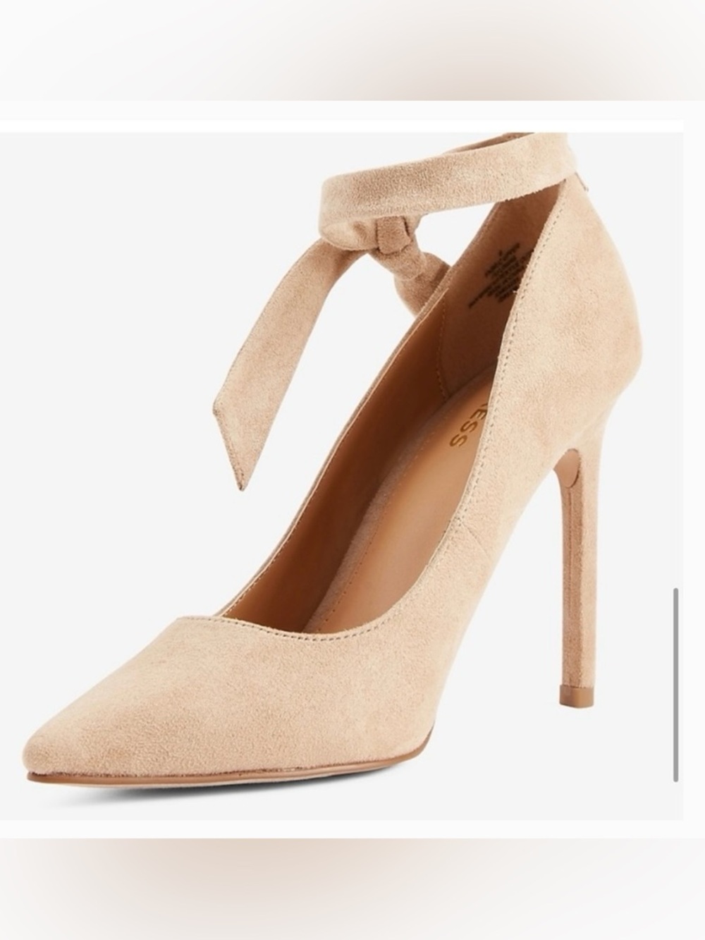 Express Nude Suede Pointed-Toe Ankle Tie Pump